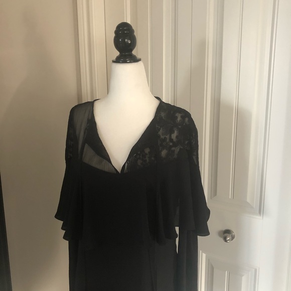 BLACK RUFFLE LACE ORGANZA SWING DRESS SIZE MED - Picture 6 of 14